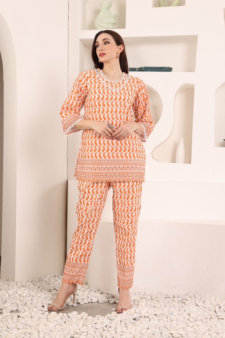 Orangish Rust Hued Heavy Ambi work Cotton Coord Set