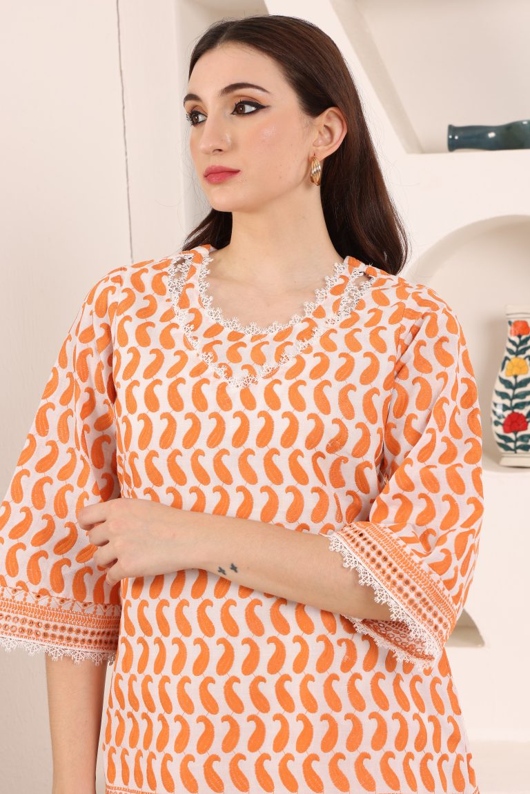 Orangish Rust Hued Heavy Ambi work Cotton Coord Set