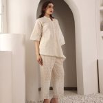 Half Kaftan Half Sleeves Beige Nude Cotton Coord Set (Without Guthi)